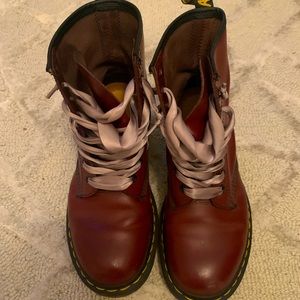 Dr Martens 1460. UK SIZE 4 dark red, used good condition. Silver ribbon laces